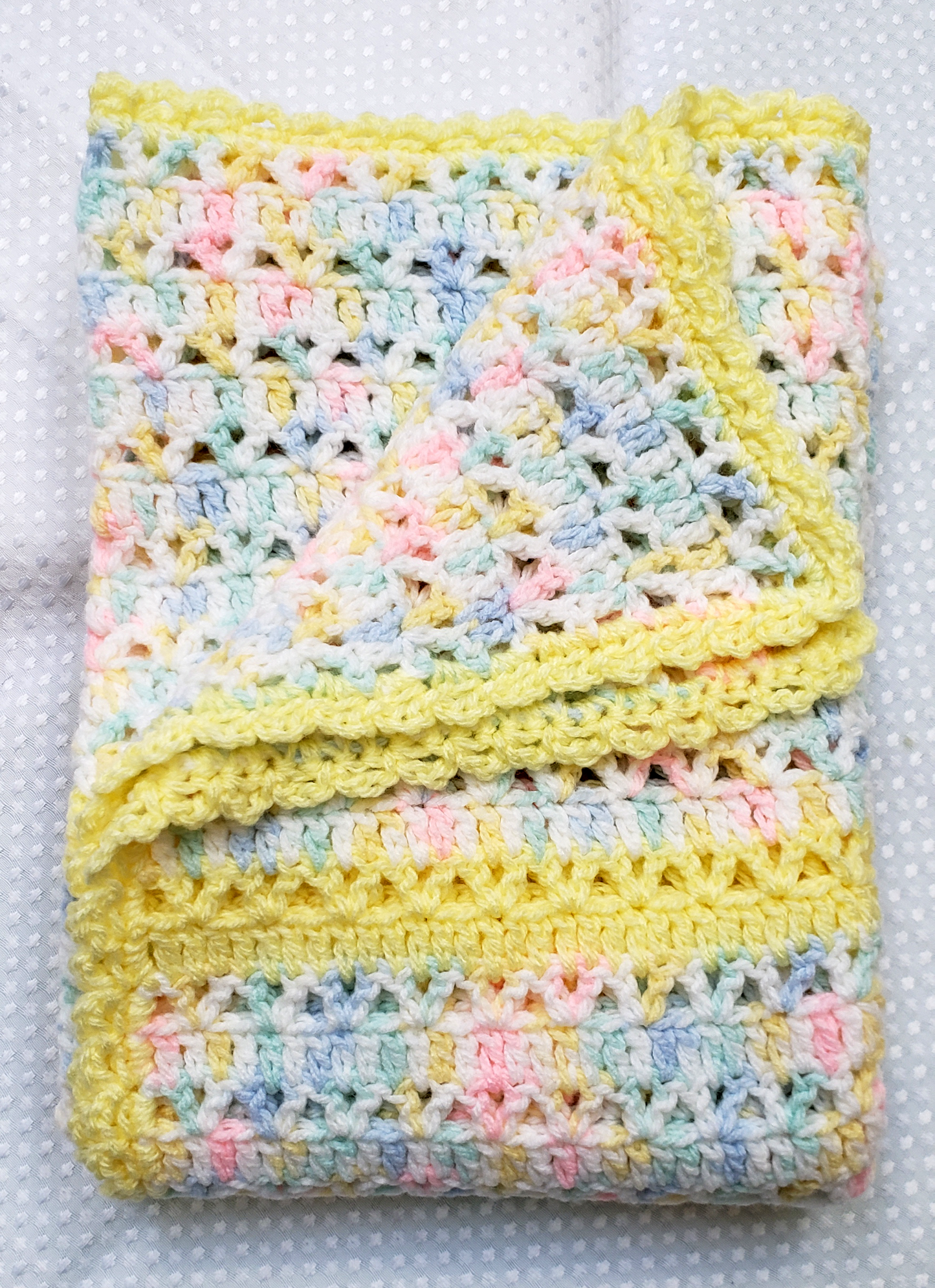 Variegated Baby Blanket with yellow trim